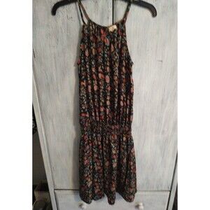 Paani floral print sleeveless knee length ruched waist Dress Small Boho Feminine